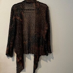 Elegant Brown & Black loose knit open front draped cardigan with
Sparkles
OS